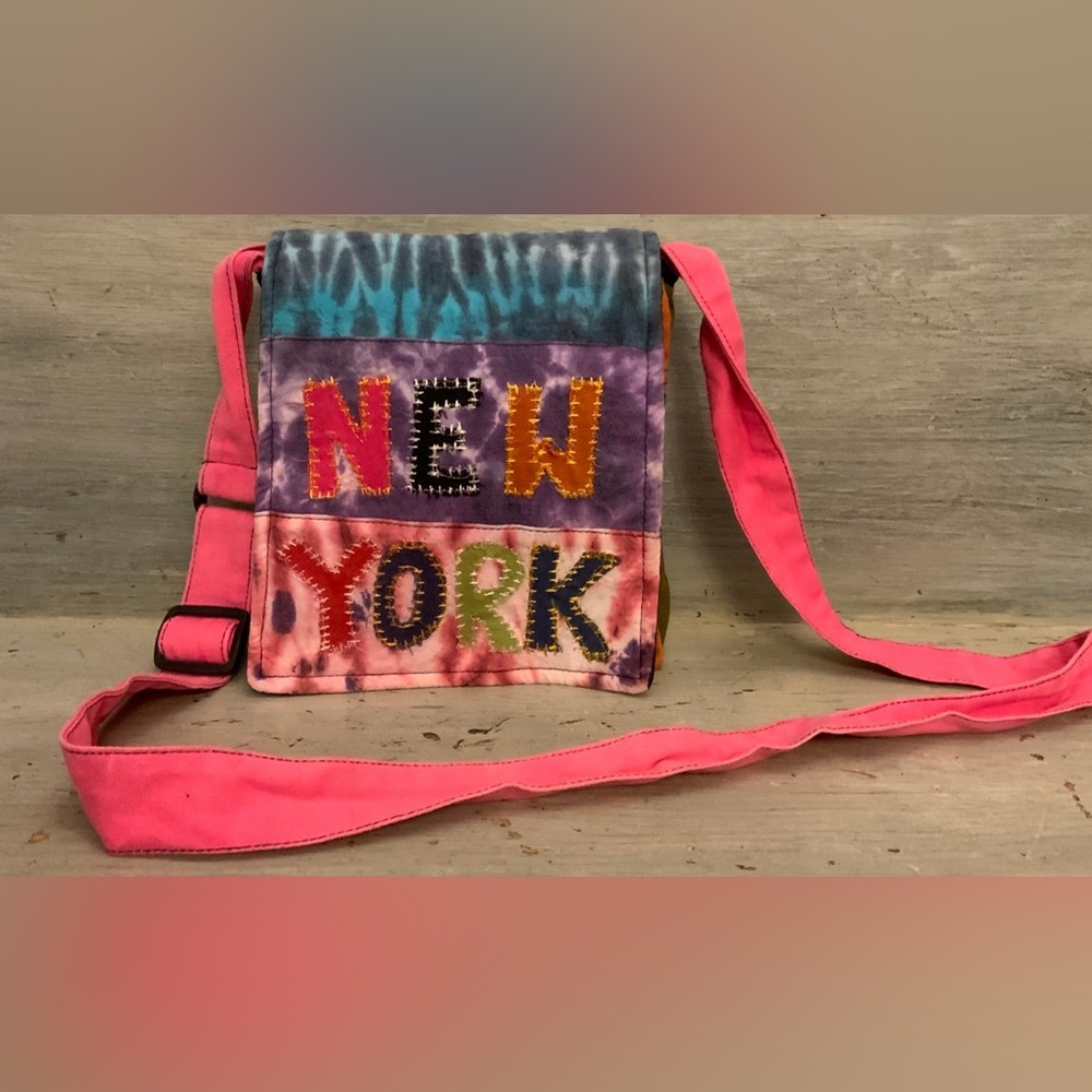 New York Multicolor‎ Tie Die 100% Cotton Fabric Crossbody Bag Purse Like New